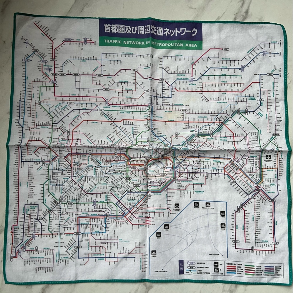 Tokyo Train Map Square Cotton Handkerchief Scarf 15x15